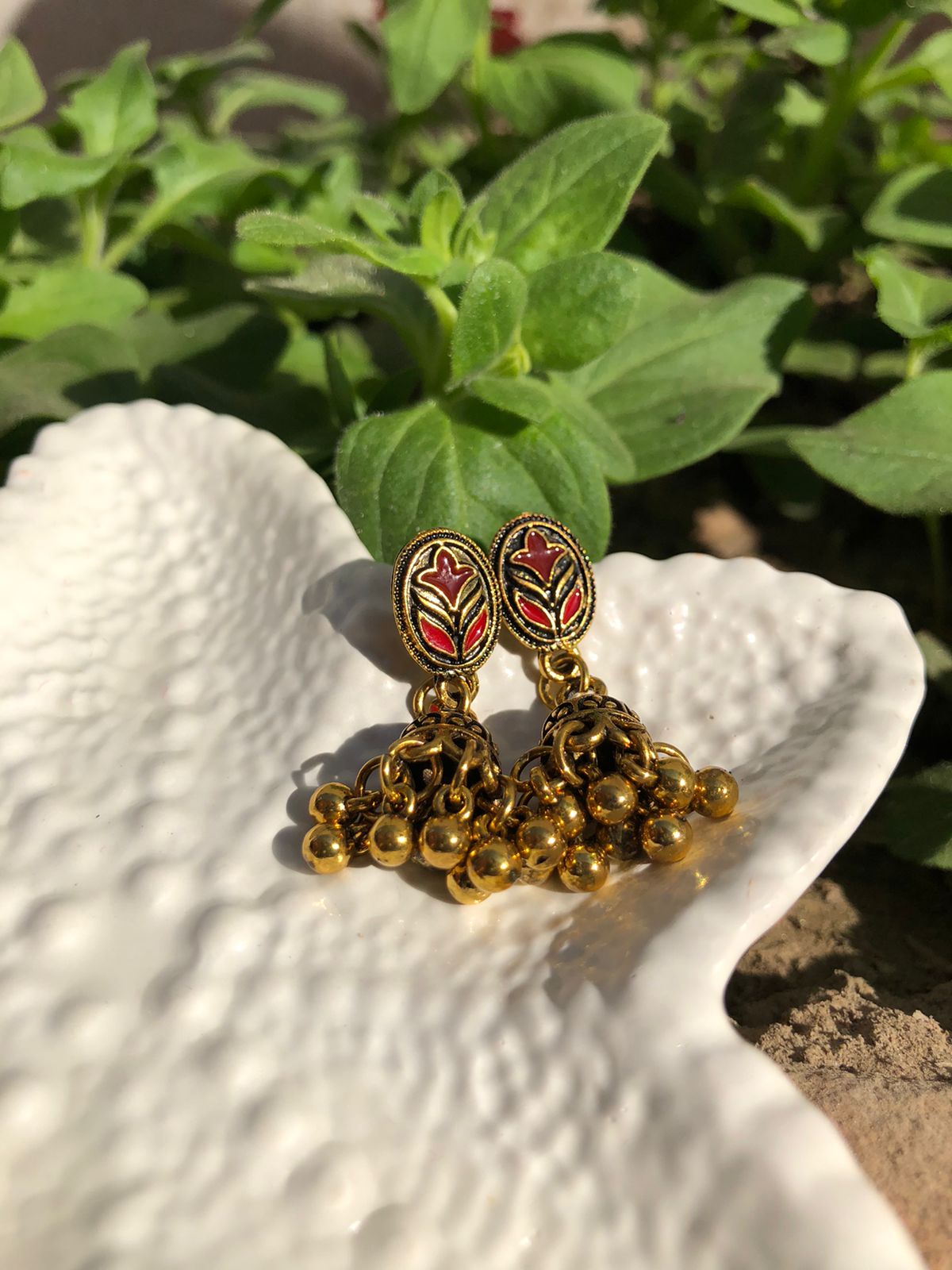 Zebzar Ruby Jhumka Earrings